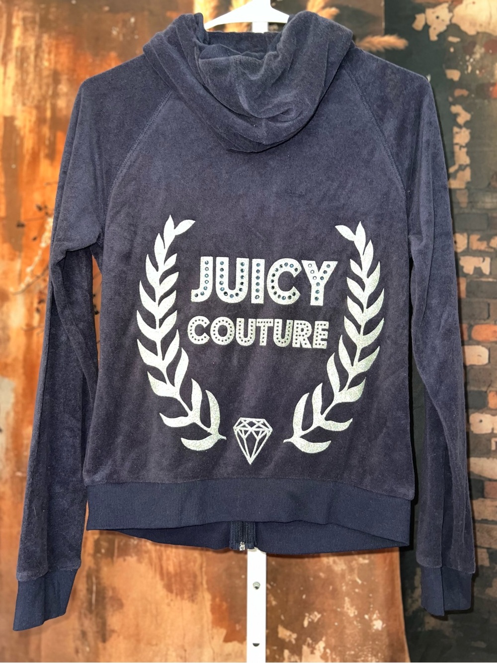 Vintage Juicy Couture Navy Blue Velour Zip-Up Hoodie Jacket